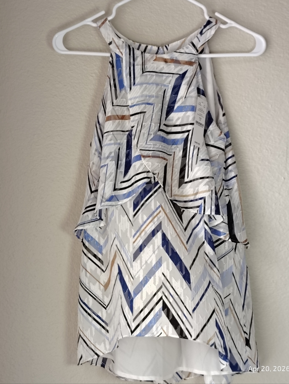 WHBM‎ Blouse Womens 0 XS White Blue Layered Abstract Sleeveless Lined NWT Breezy